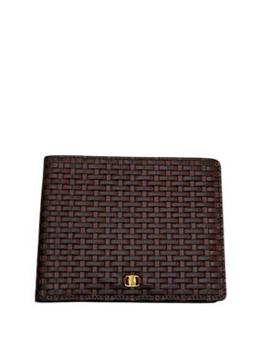 SALVATORE FERRAGAMO - BROWN WOVEN LEATHER BI-FOLD WALLET